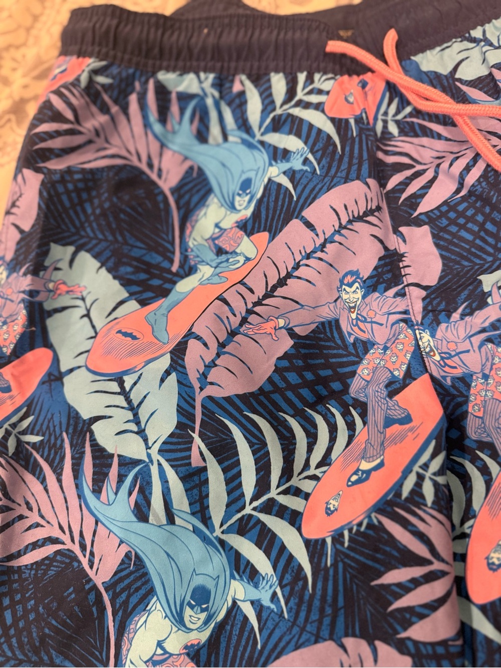 Tropical/Batman Print Swim Trunks - Blue with Pink Accents from Target